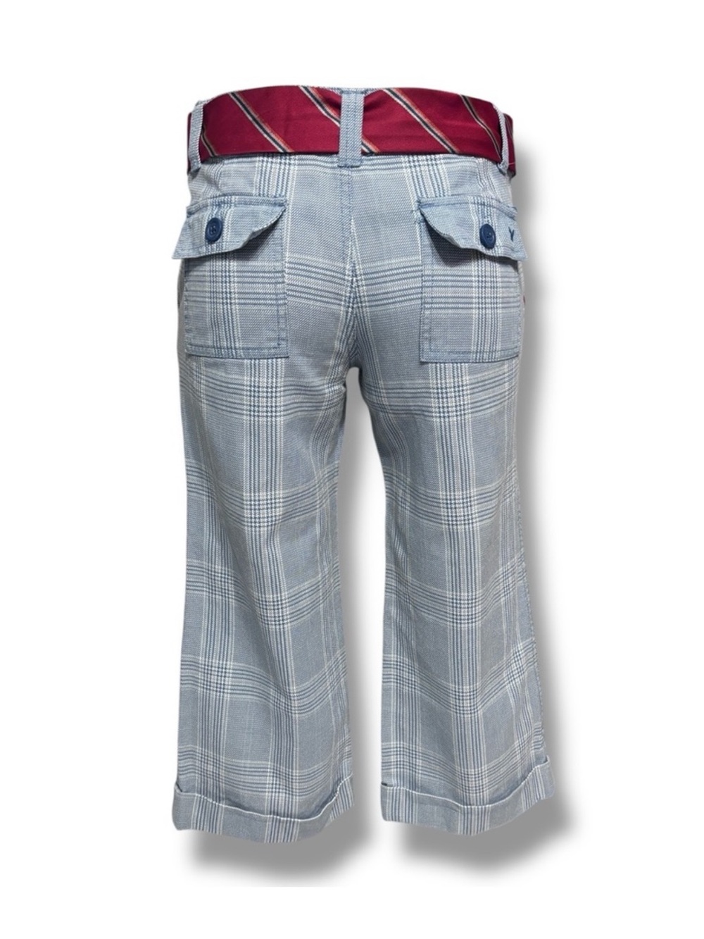 AMERICAN EAGLE OUTFITTERS Low Rise Blue Plaid Capri Pants Tie Sash Belt Y2K - Picture 4 of 9